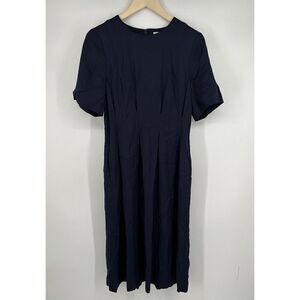 NEW Boden Pleated Midi Dress Size 8 Navy Blue Pockets